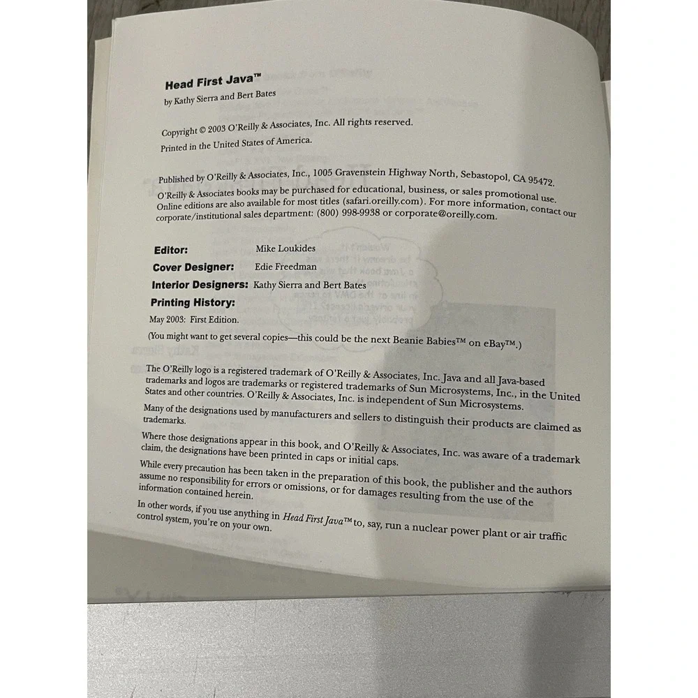 Head First Java O Reilly 2003 First‎ Edition Your Brain On Java A Learners Guide